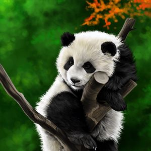 Preview wallpaper panda, animal, branch, art