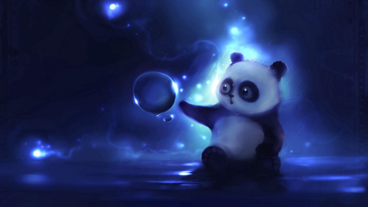 Wallpaper panda, art, apofiss, night
