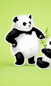 Preview wallpaper panda, couple, threat, quarrel, green, black, white