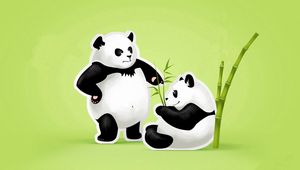 Preview wallpaper panda, couple, threat, quarrel, green, black, white