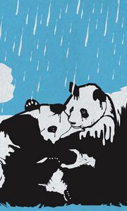 Preview wallpaper panda, couple, white, blue, rain