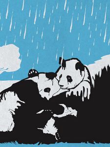 Preview wallpaper panda, couple, white, blue, rain