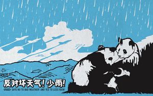Preview wallpaper panda, couple, white, blue, rain