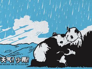 Preview wallpaper panda, couple, white, blue, rain