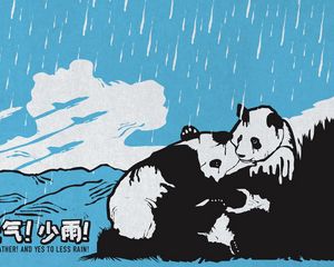 Preview wallpaper panda, couple, white, blue, rain