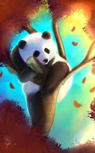 Preview wallpaper panda, cute, tree, art, colorful