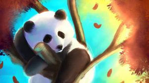 Preview wallpaper panda, cute, tree, art, colorful