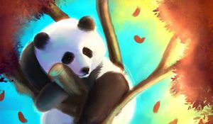 Preview wallpaper panda, cute, tree, art, colorful