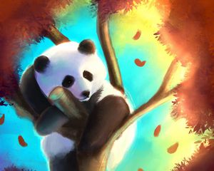 Preview wallpaper panda, cute, tree, art, colorful