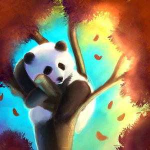 Preview wallpaper panda, cute, tree, art, colorful