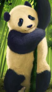 Preview wallpaper panda, glance, cute, bamboo, stems, art