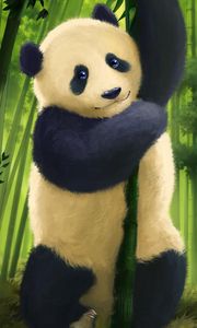 Preview wallpaper panda, glance, cute, bamboo, stems, art