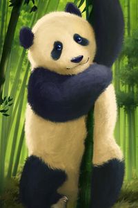 Preview wallpaper panda, glance, cute, bamboo, stems, art