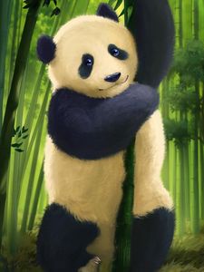 Preview wallpaper panda, glance, cute, bamboo, stems, art