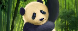 Preview wallpaper panda, glance, cute, bamboo, stems, art