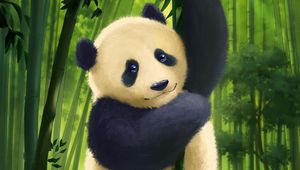 Preview wallpaper panda, glance, cute, bamboo, stems, art