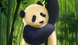 Preview wallpaper panda, glance, cute, bamboo, stems, art