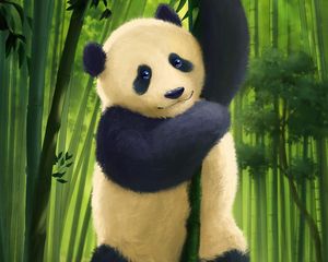 Preview wallpaper panda, glance, cute, bamboo, stems, art