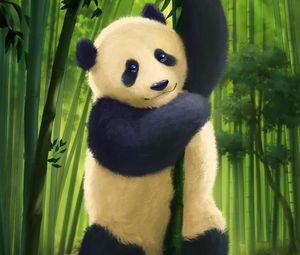 Preview wallpaper panda, glance, cute, bamboo, stems, art