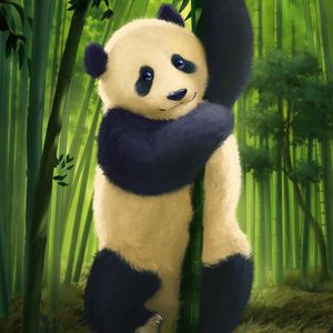 Preview wallpaper panda, glance, cute, bamboo, stems, art