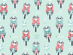 Preview wallpaper panda, motorcycle, pattern