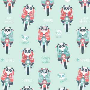 Preview wallpaper panda, motorcycle, pattern