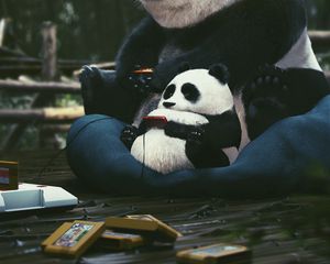 Preview wallpaper pandas, joysticks, cartridges, play, gamer