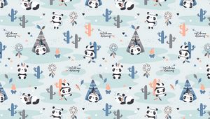 Preview wallpaper pandas, pattern, cute, funny