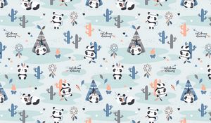 Preview wallpaper pandas, pattern, cute, funny
