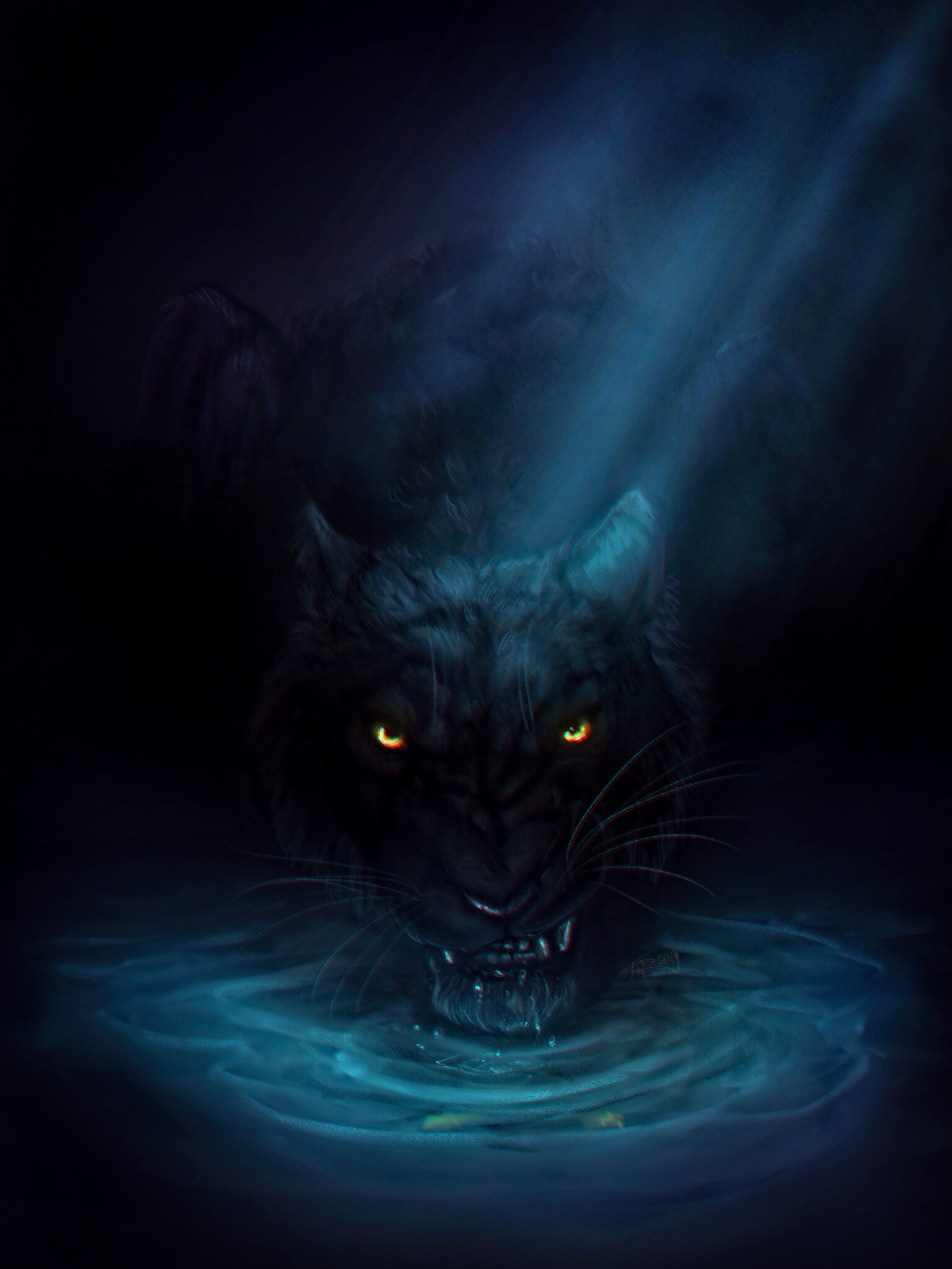 Download wallpaper 1536x2048 panther, grin, big cat, black, water hd  background
