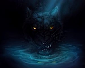 Preview wallpaper panther, grin, big cat, black, water