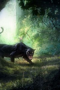 Preview wallpaper panther, grin, big cat, predator, art