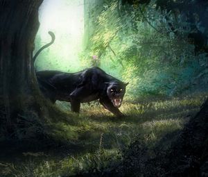 Preview wallpaper panther, grin, big cat, predator, art