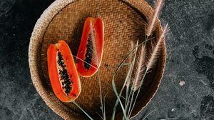 Preview wallpaper papaya, fruit, ears, basket