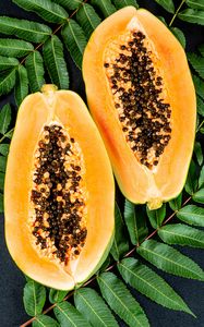 Preview wallpaper papaya, fruit, exotic, leaves