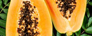 Preview wallpaper papaya, fruit, exotic, leaves