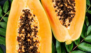 Preview wallpaper papaya, fruit, exotic, leaves