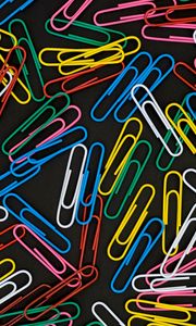 Preview wallpaper paper clips, colorful, metallic, black