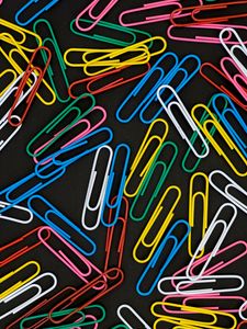 Preview wallpaper paper clips, colorful, metallic, black