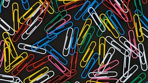 Preview wallpaper paper clips, colorful, metallic, black