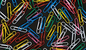 Preview wallpaper paper clips, colorful, metallic, black