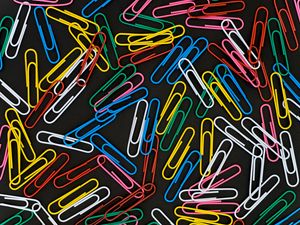 Preview wallpaper paper clips, colorful, metallic, black