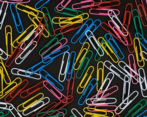 Preview wallpaper paper clips, colorful, metallic, black