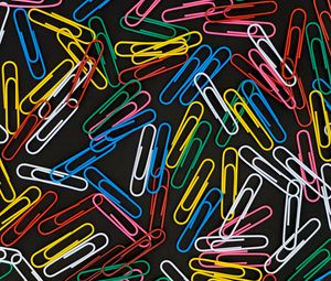 Preview wallpaper paper clips, colorful, metallic, black