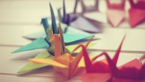 Preview wallpaper paper, crane, close up, origami, background, photo