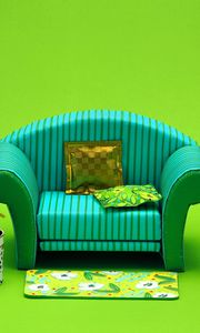 Preview wallpaper paper, sofa, pillow, lamp, pot, cactus, green background