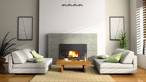 Preview wallpaper paper, vase, sofa, design, interior, fireplace, painting, apartment, room, chair, lamp, plant, style, table, cup