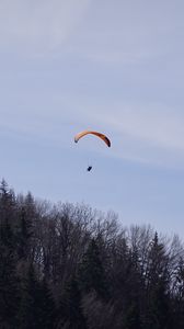 Preview wallpaper parachute, parachutist, trees, sky