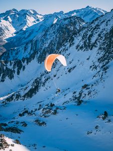 Preview wallpaper parachutist, parachute, mountains, snow, extreme