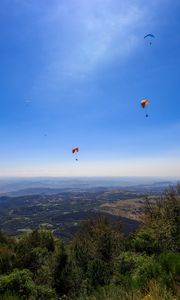 Preview wallpaper parachutists, mountains, height, flight